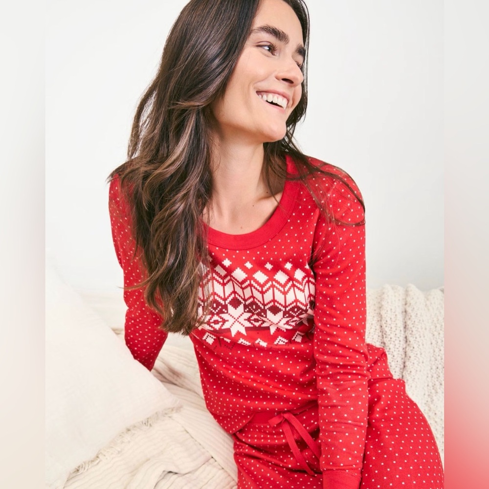 Hanna Andersson Womens Organic Cotton Pajama Set Red Nordic Fair Isle Size S